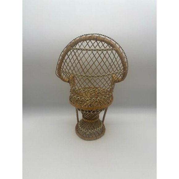 Vintage Boho Large Peacock Wicker Plant Stand Doll Chair Home Decor - Picture 6 of 12